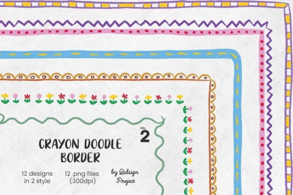12 Crayon Doodle Border, Decorative Page