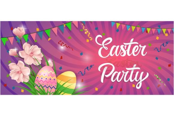 Easter Party Text with Decorative Elements