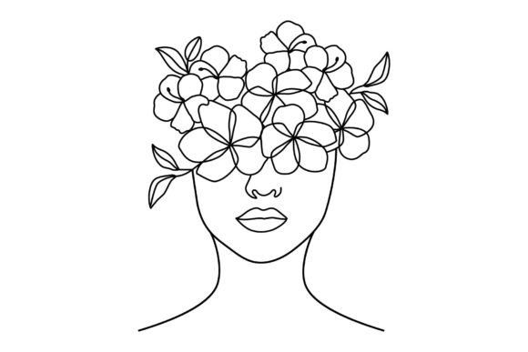 Women Head with Flowers Decorative Line as a Modern Artistic Expression